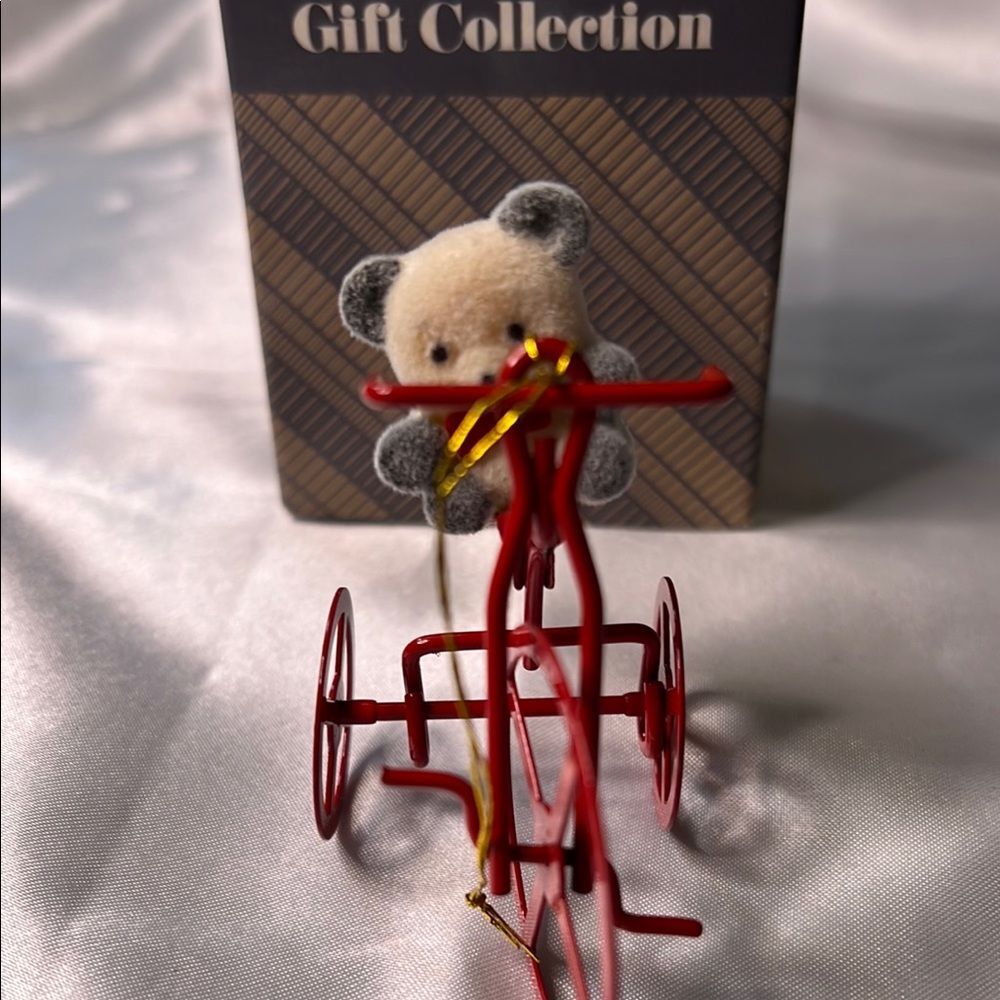 Avon Red Tricycle Ornament with Teddy Bear